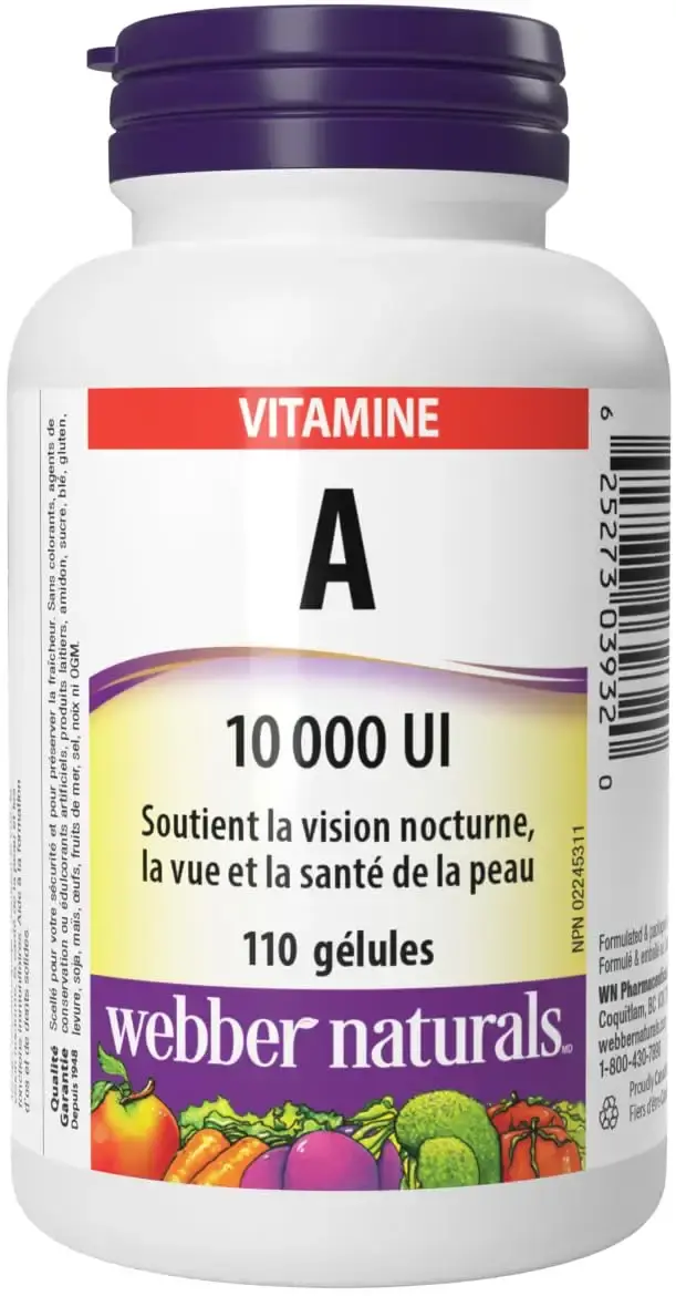 Webber Naturals Vitamin A 10 000 IU 110 Softgels Helps Support Eye and Skin Health — Softgels