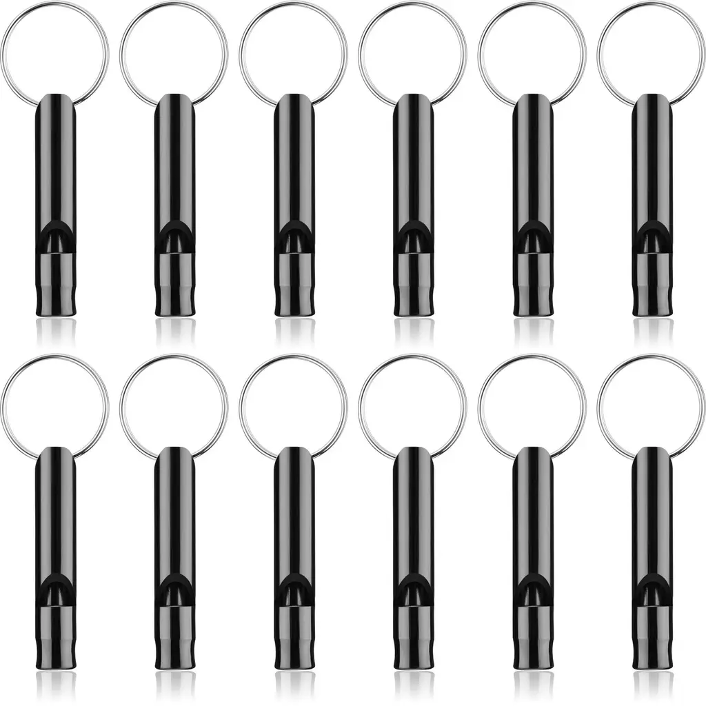 Weewooday 12 Pieces Emergency Whistle with Keychain Aluminum Whistle Hiking Camping Survival Aluminum Whistle Loud Sound Emergency Whistles for Camping Hiking Hunting Outdoors Sports Black