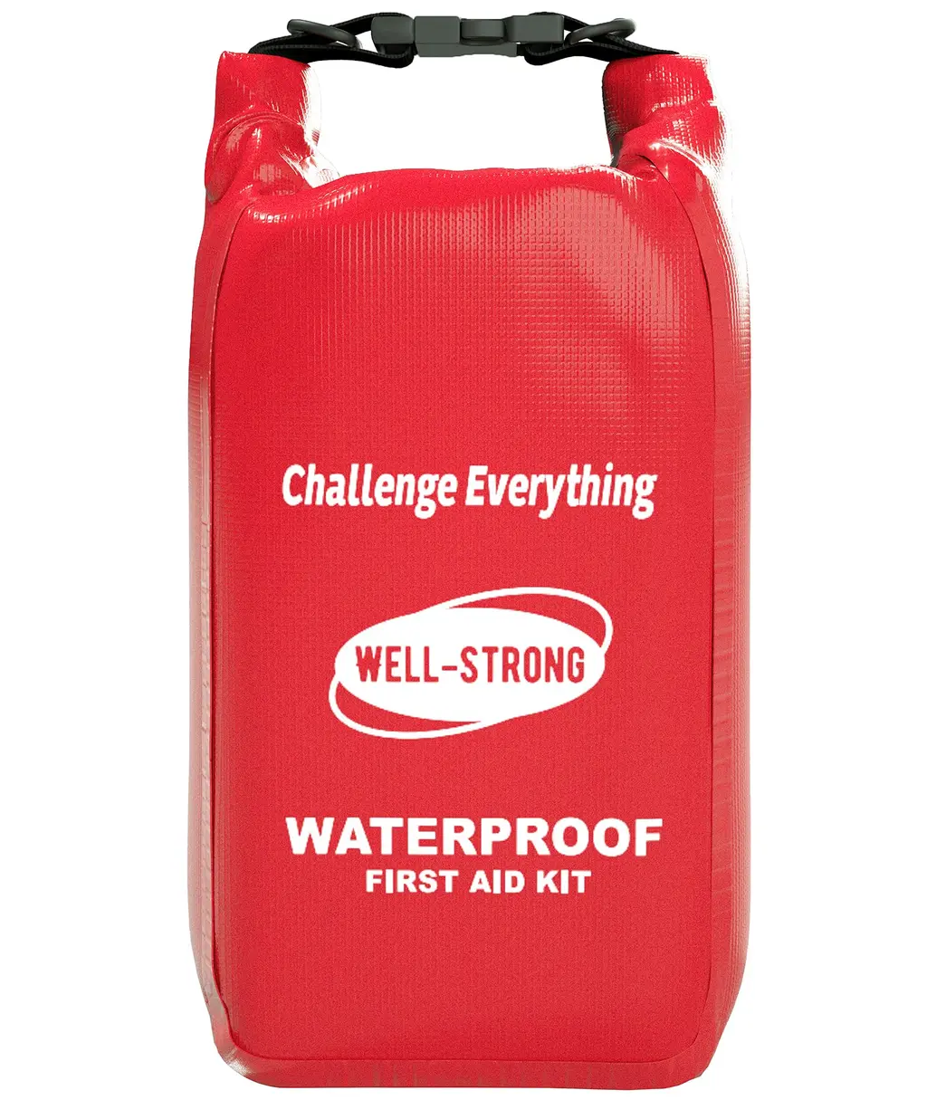 WELL-STRONG Waterproof First Aid Kit Roll Top Boat Emergency Kit with Waterproof Contents for Fishing Kayaking Boating Swimming Camping Rafting Beach Red Ws011-red