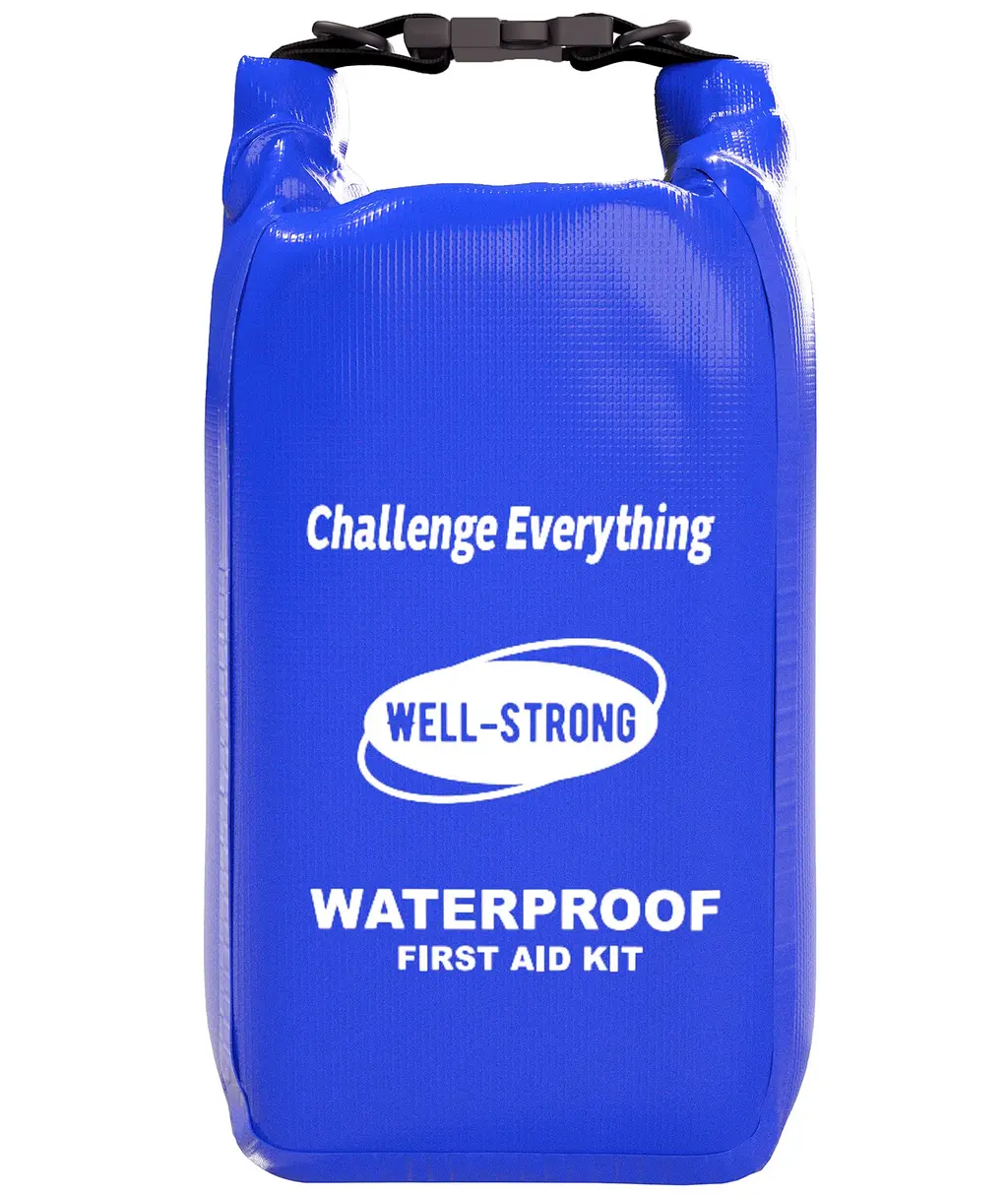 WELL-STRONG Waterproof First Aid Kit Roll Top Boat Emergency Kit with Waterproof Contents for Fishing Kayaking Boating Swimming Camping Rafting Beach Blue Ws011-blue