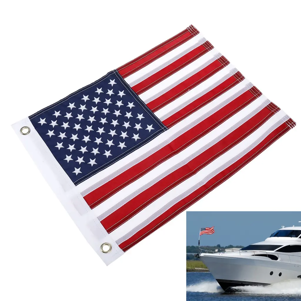 WerkWeit American Boat Flag with Embroidered Stars 12x18 inch Heavy Duty Nylon Sewn Stripes Widely Used for Yacht Boat and other Outdoor Uses