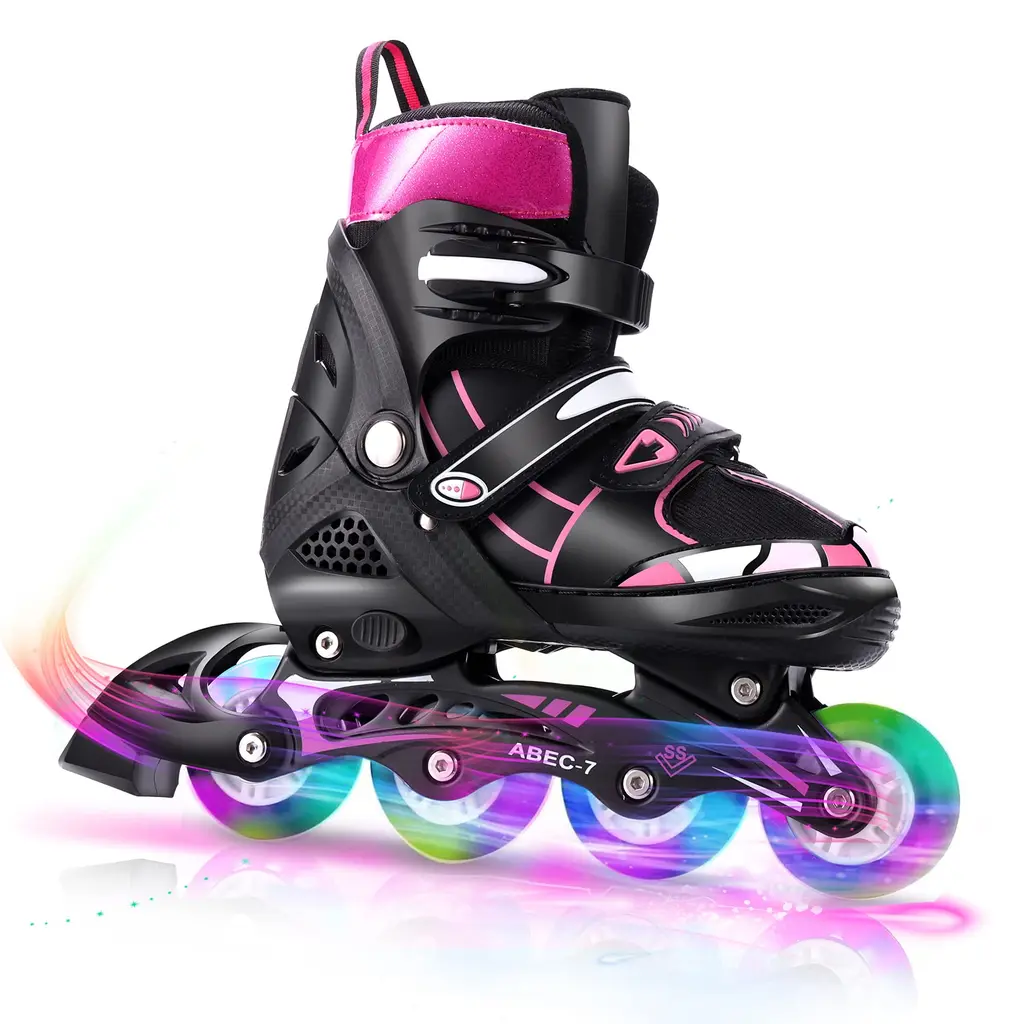 WeSkate Adjustable Inline Skates, Christmas Kids Gift with Kids Light Up Inline Skates for Children Toddlers Black&Red Medium(2-5)