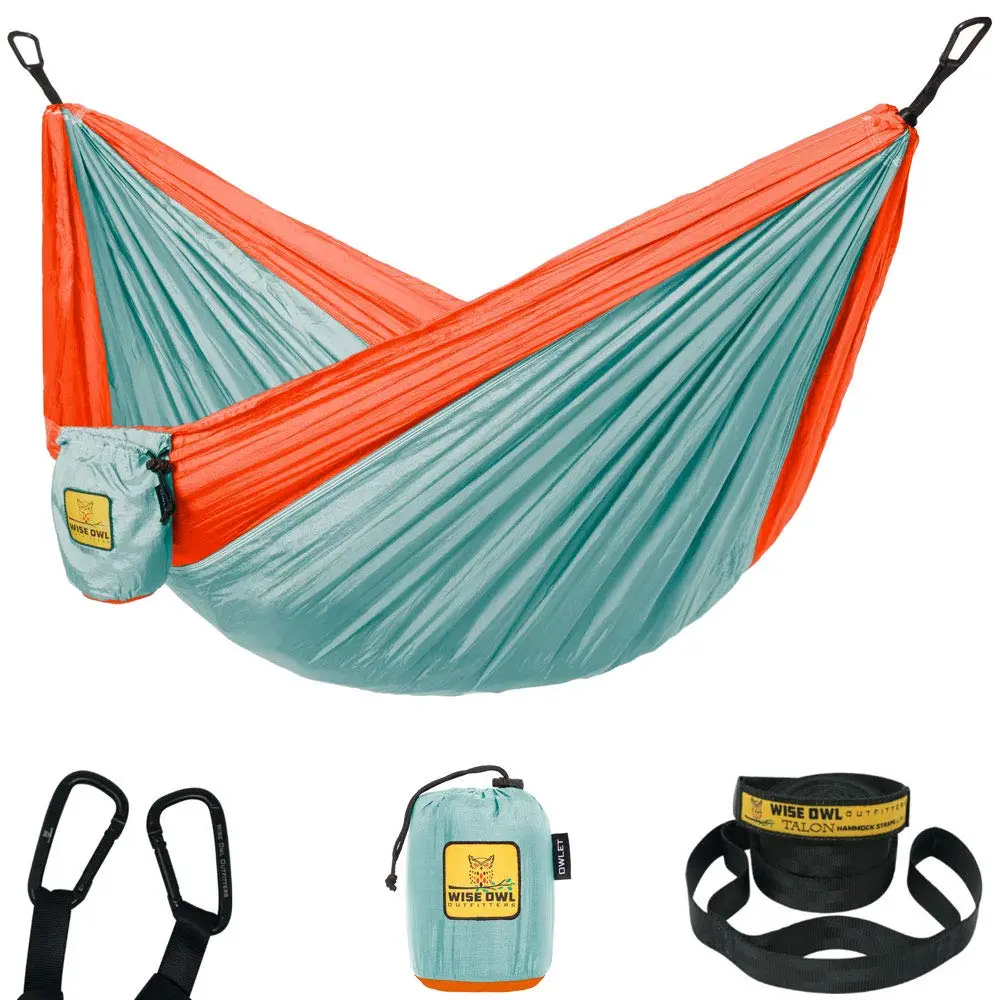 Wise Owl Outfitters Kids Hammock - Small Camping Hammock, Kids Camping Gear w/Tree Straps and Carabiners for Indoor/Outdoor Use Cloud Blue & Tangerine
