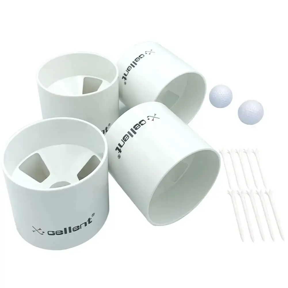 XCELLENT Golf Green Cups Plastic Golf Hole Cups for Backyard Practice Putting Green,Outdoor Indoor Golf Putting Cup,2pcs Practice Golf Balls,10pcs Low Friction Plastic Golf Tees 4" Golf Cup - 4Pcs
