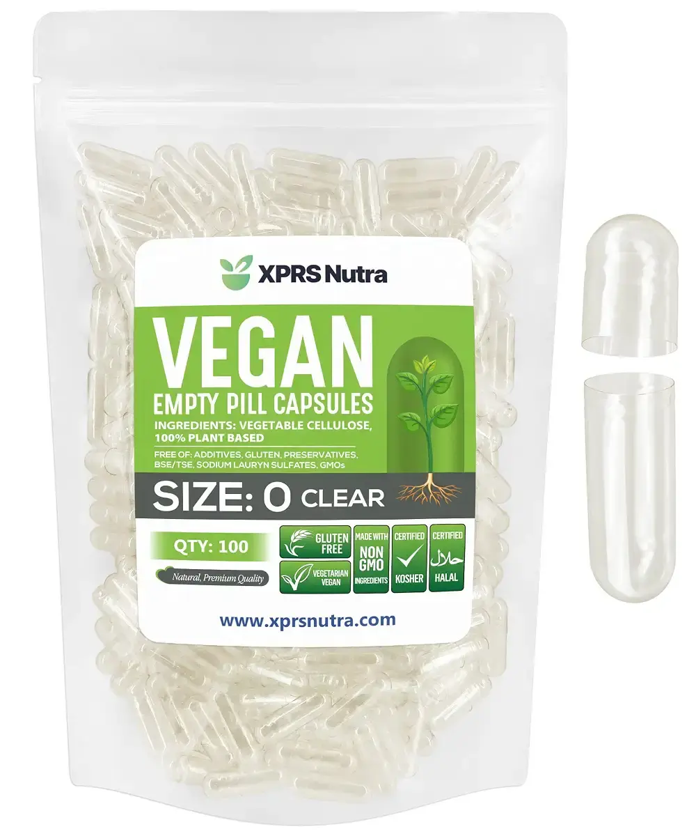 XPRS Nutra Size 0 Empty Capsules - 100 Count Clear Empty Vegan Capsules - Capsules Express Vegetarian Empty Pill Capsules- DIY Vegetable Capsule Filling- Veggie Pill Capsules Empty Caps 100 Count (Pack of 1) Clear