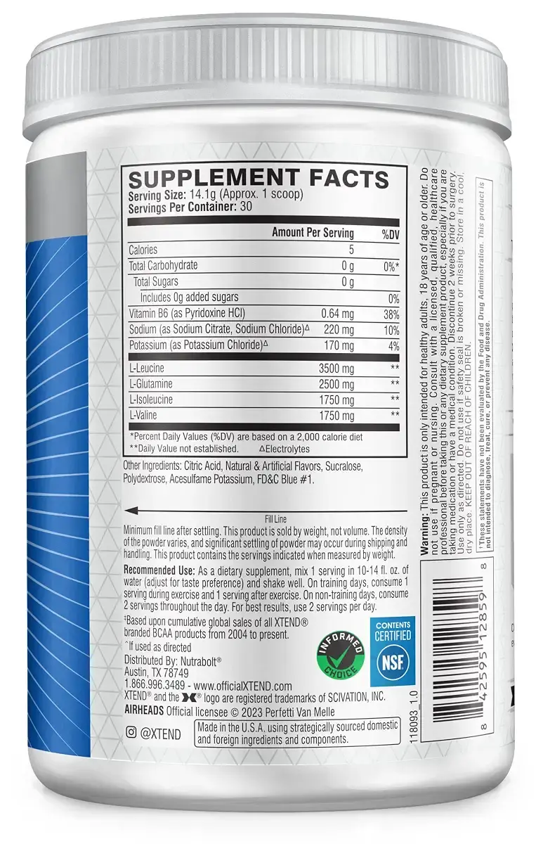XTEND Original BCAA Powder Airheads Candy Flavor 7g BCAA and 2.5g L-Glutamine Sugar Free — 7 g