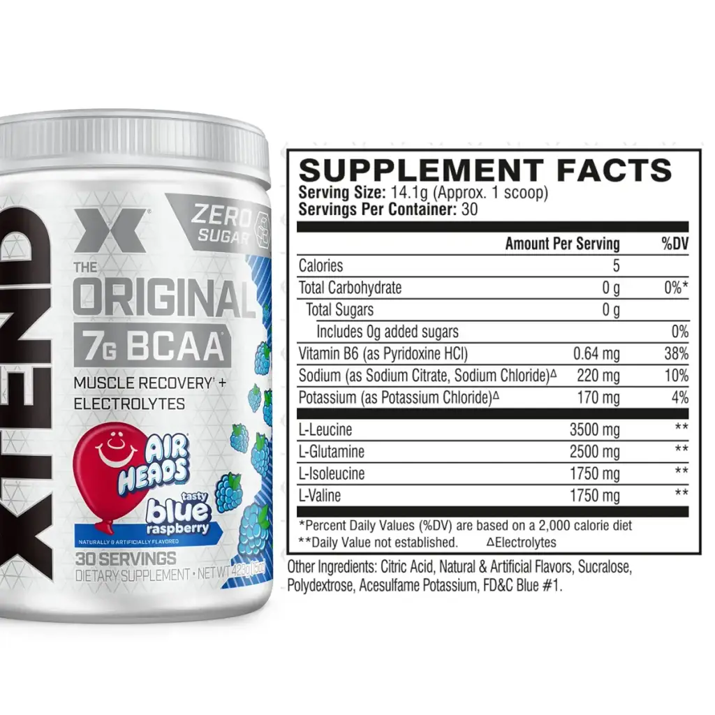 XTEND Original BCAA Powder Airheads Candy Flavor 7g BCAA and 2.5g L-Glutamine Sugar Free — Berry