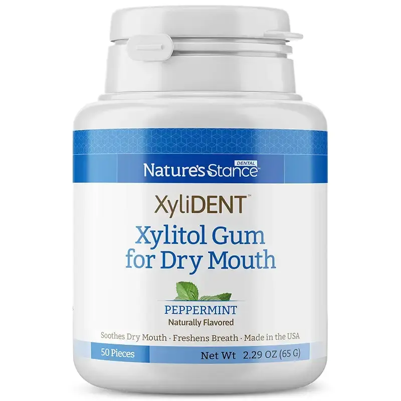 XyliDENT Xylitol Gum for Dry Mouth Relief - Stimulates Saliva, Freshens Breath, Reduces Acid Production, Fast Acting Relief, 50 Count (Peppermint) Peppermint 50 Count (Pack of 1)