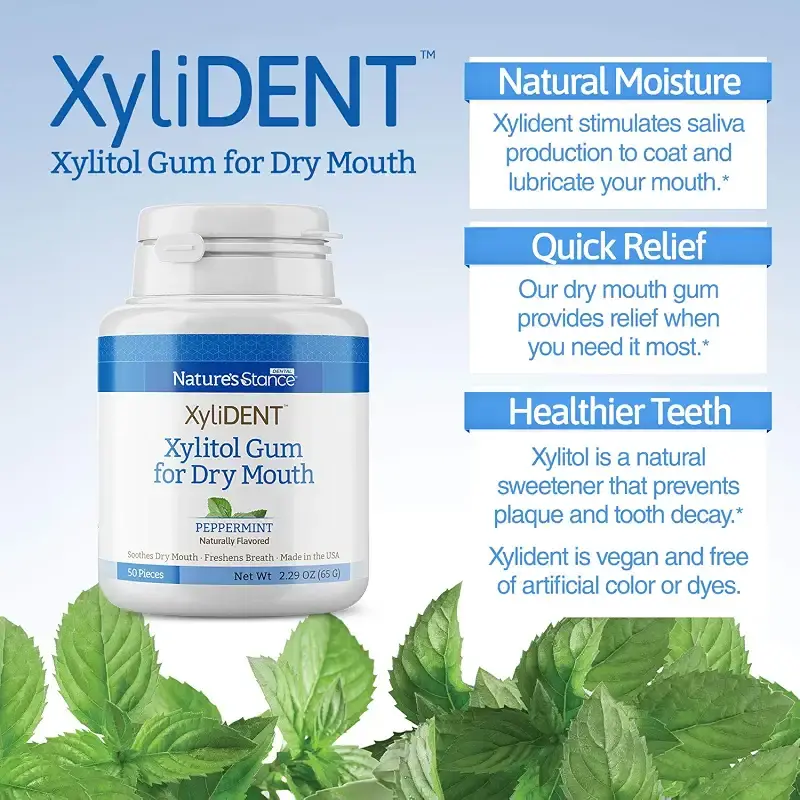 XyliDENT Xylitol Gum for Dry Mouth Relief - Stimulates Saliva, Freshens Breath, Reduces — Mint