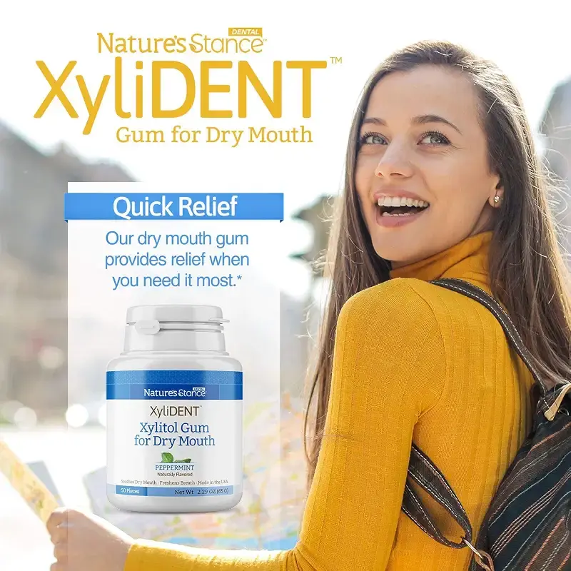 XyliDENT Xylitol Gum for Dry Mouth Relief - Stimulates Saliva, Freshens Breath, Reduces — pack of 50