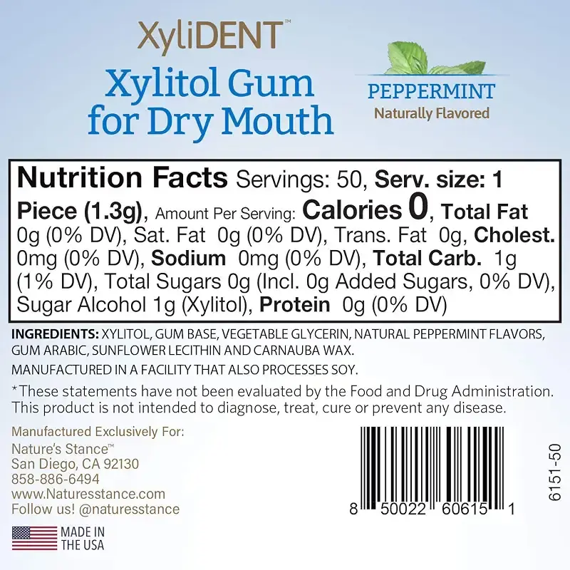 XyliDENT Xylitol Gum for Dry Mouth Relief - Stimulates Saliva, Freshens Breath, Reduces — pack of 50