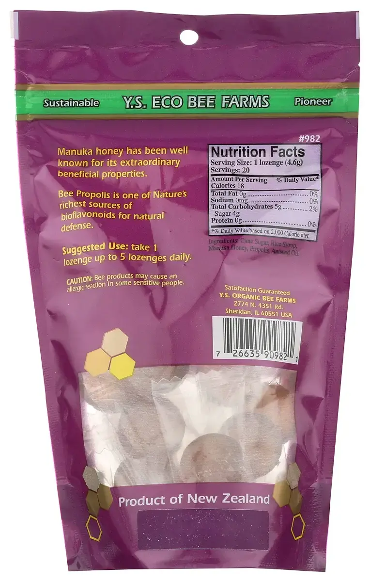Y.S. Eco Bee Farms Manuka Honey & Propolis Lozenges 20 Lozenges 3.2 oz (92 g) — Y.S. Eco Bee Farms