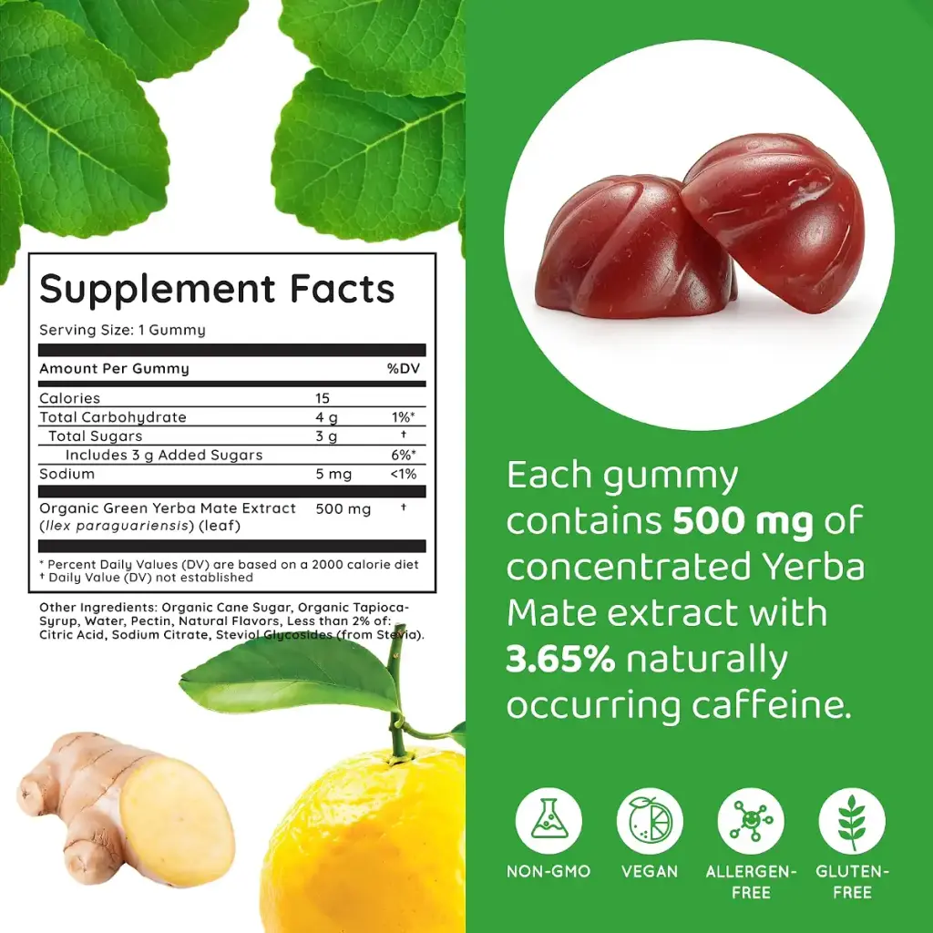Yerba Mate Gummies Yuzu & Ginger - Made with Real Unroasted Yerba Mate. Free from Added — Gummies