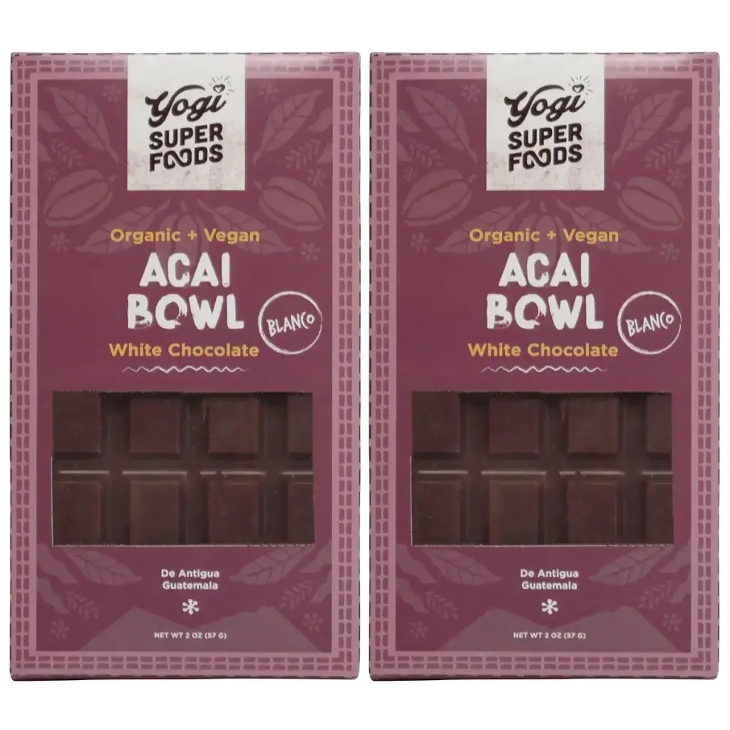 Yogi Super Foods Vegan White Chocolate Acai Bar Healthy & Organic for Energy Boost made with Acai Berry Raw Cacao Butter Gluten Free Oats Sweetened with Panela Sugar Granola and Macadamia - 2 Pack White Chocolate 2 Pack