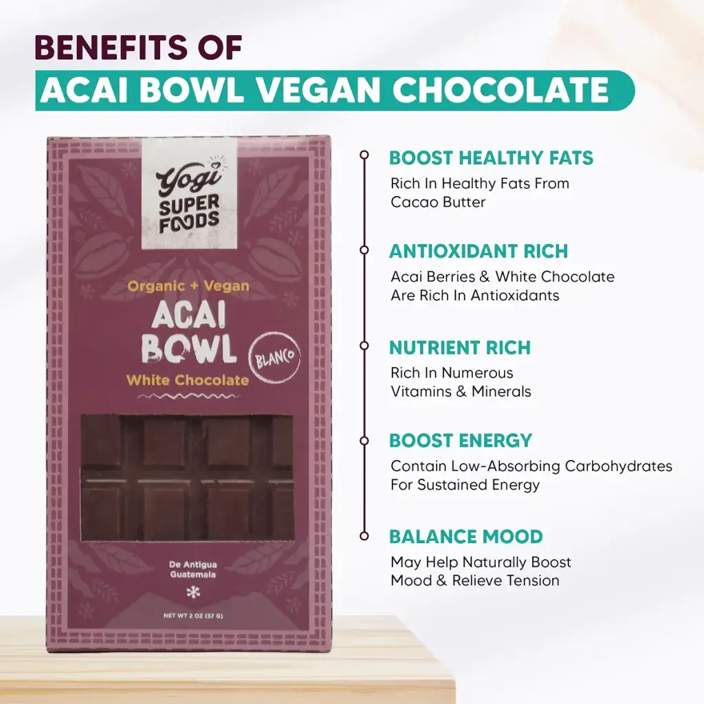 Yogi Super Foods Vegan White Chocolate Acai Bar Healthy & Organic for Energy Boost made — Chocolate