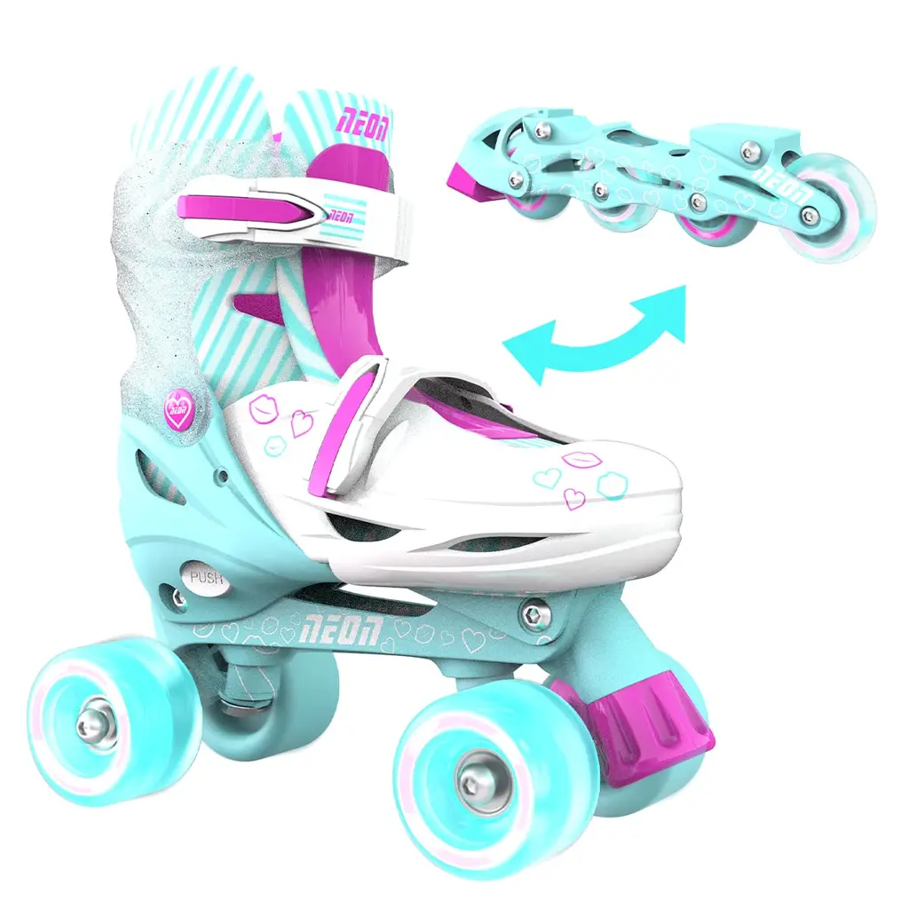 Yvolution Neon Inline Skates for Kids Adjustable Size Skates with Light-Up Wheels, Outdoor Inline Skates for Beginners Girls and Boys Gift Box Teal Pink 3-6