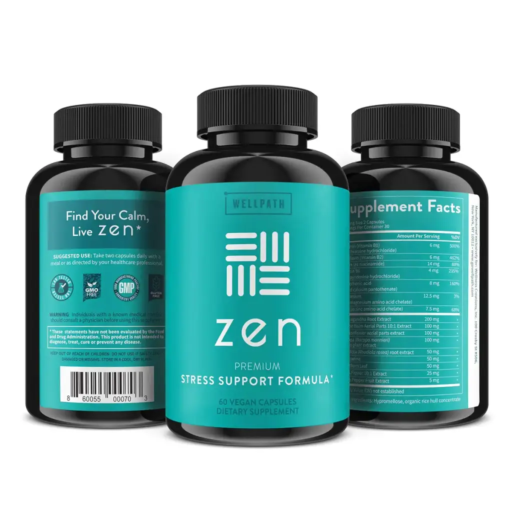 Zen Anxiety and Stress Relief Supplement - Premium Herbal Formula Supporting Calm Mood — pack of 60