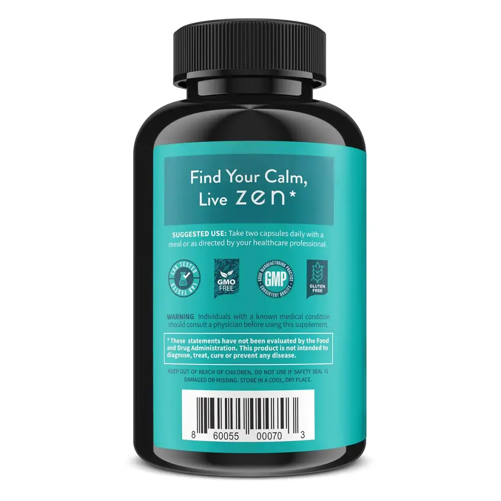 Zen Anxiety and Stress Relief Supplement - Premium Herbal Formula Supporting Calm Mood — pack of 60