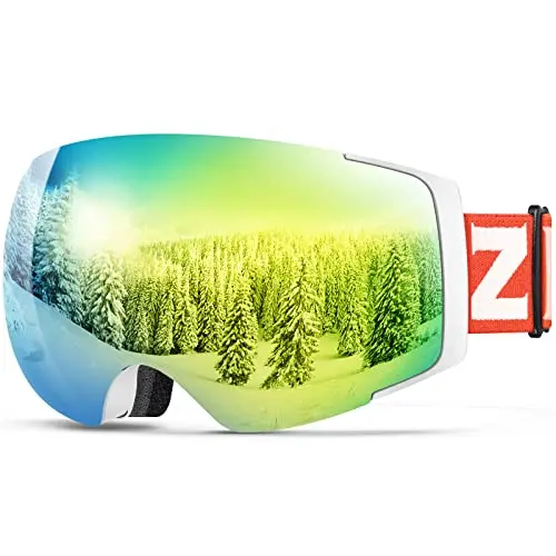 ZIONOR X4 Ski Goggles Magnetic Lens - Snowboard Snow Goggles for Men Women Adult A-white Frame Revo Mirror Orange Lens Vlt 8.84%