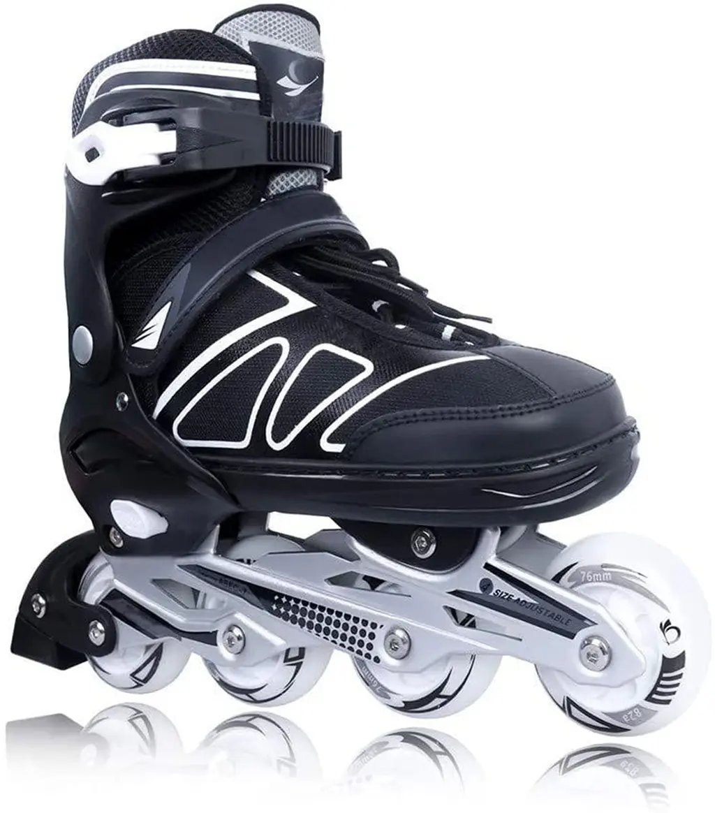 Zuwaos Boys Kids Adjustable Inline Skates, Girls Inline Skates for Kids, Beginner Roller Skates for Girls Men and Ladies Outdoor 1#Black Large - Youth (4Y-7Y US)